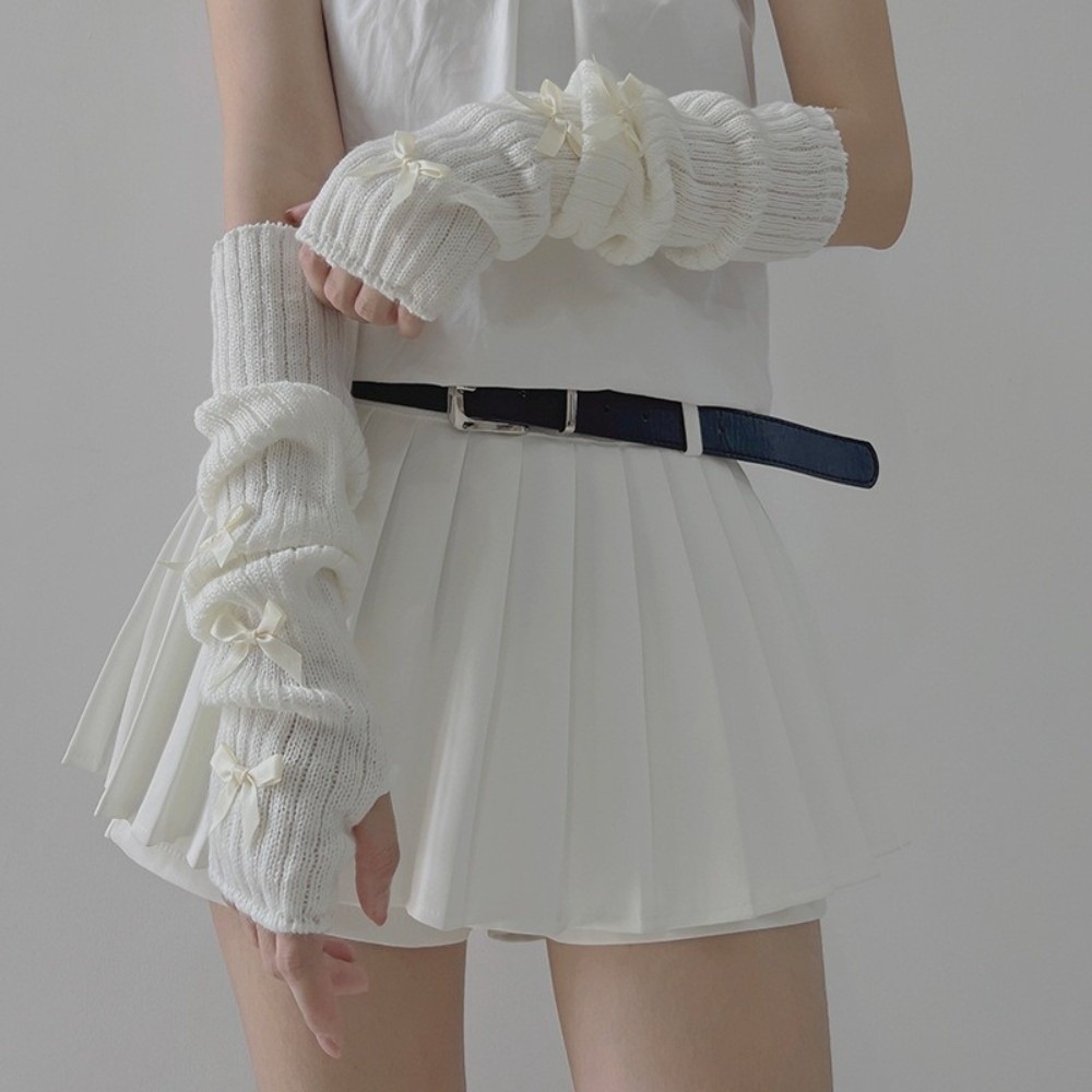 Preppy Slouchy Bow Knitted Arm - Fingerless Glove Knit ulasan dan harga