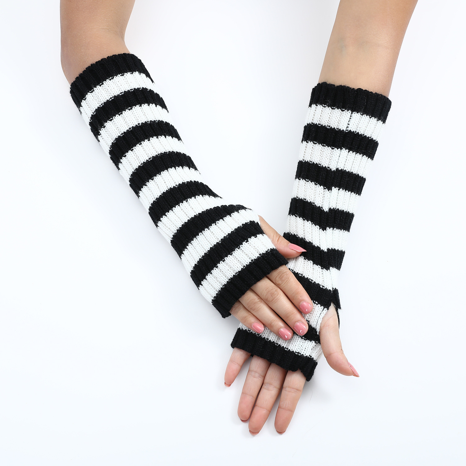 Y2K Striped Fingerless Arm War - Fingerless Glove Knit ulasan dan harga