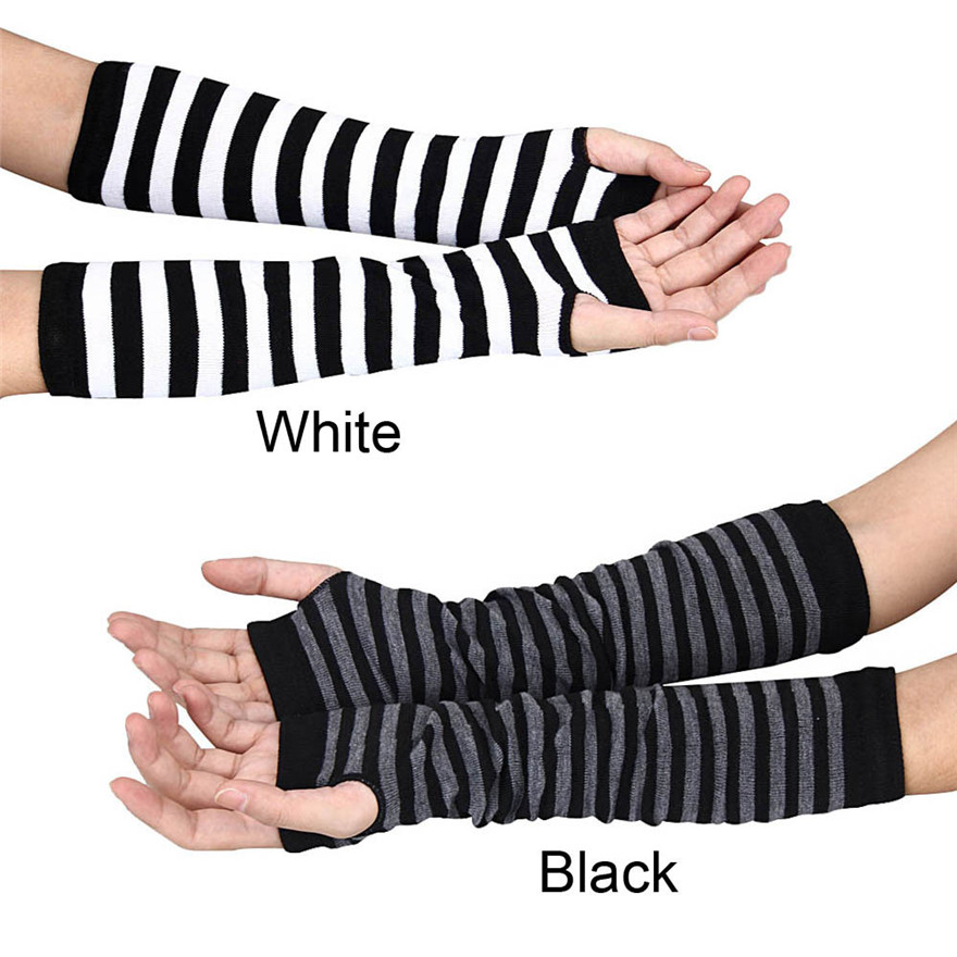 Women Long Sleeve Gothic Strip - Fingerless Glove Knit ulasan dan harga