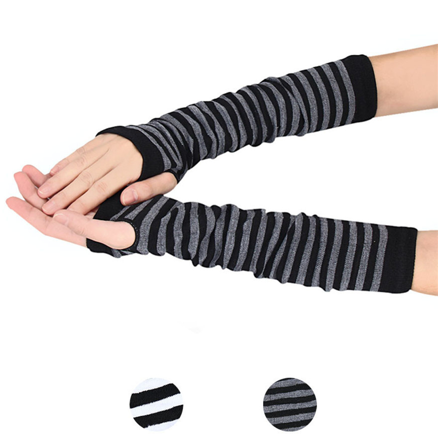 Women Long Sleeve Gothic Strip - Fingerless Glove Knit ulasan dan harga